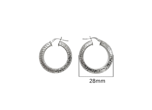 Greek Key Hoop Earrings - 28MM | Sterling Silver