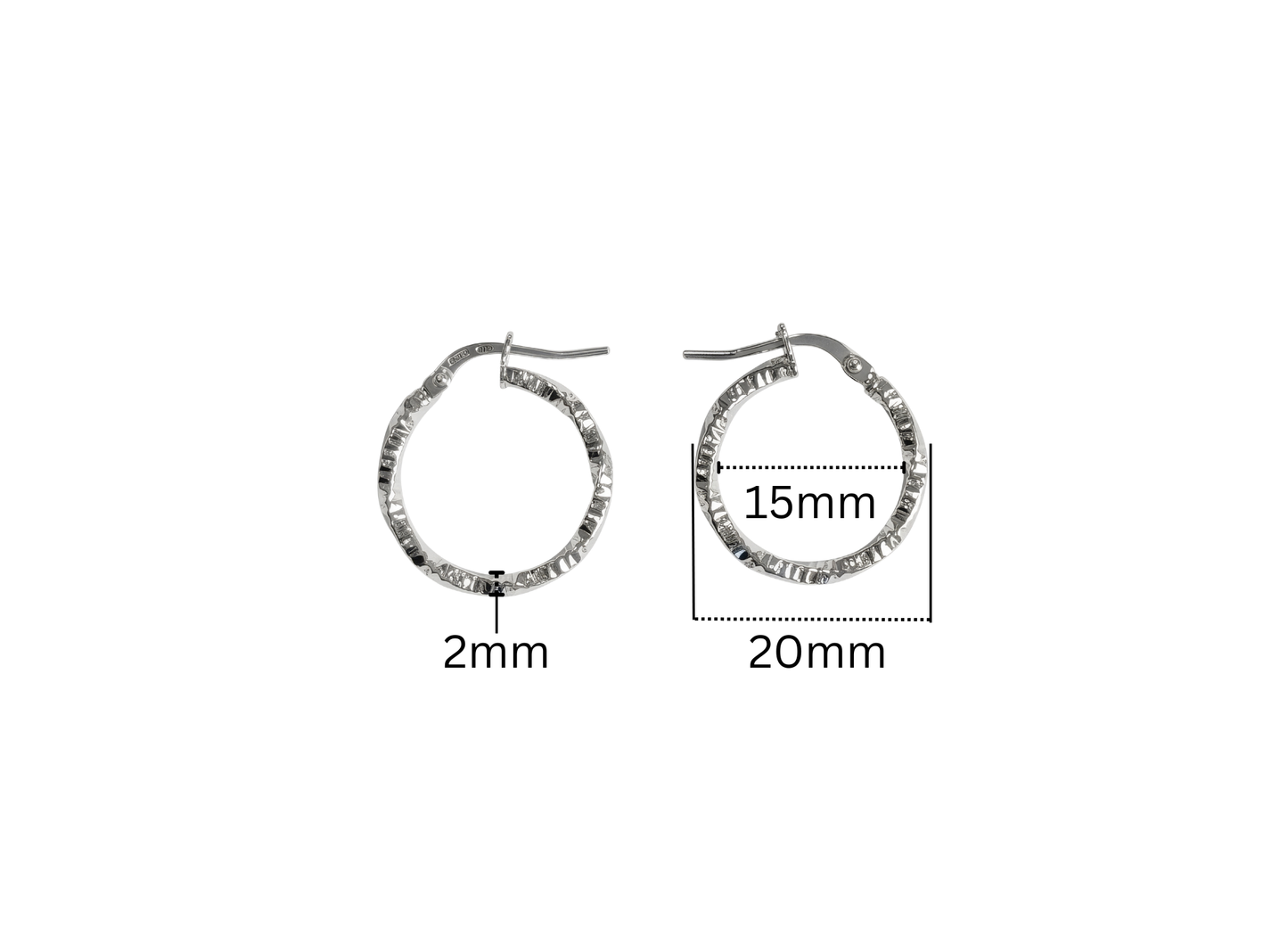 Diamond Cut Textured Hoop Earrings - 20MM | Sterling Silver