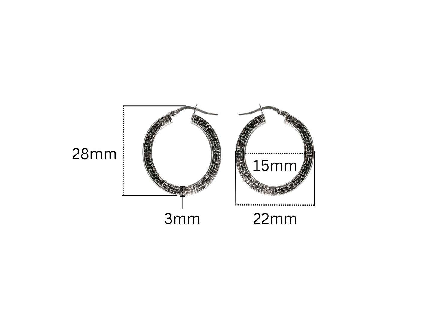 Flat Greek Key Hoop Earrings - 28MM | Sterling Silver