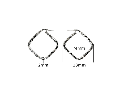 Diamond Cut Box Hoop Earrings - 28MM | Sterling Silver