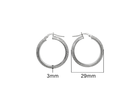 Greek Key Hoop Earrings - 29MM | Sterling Silver