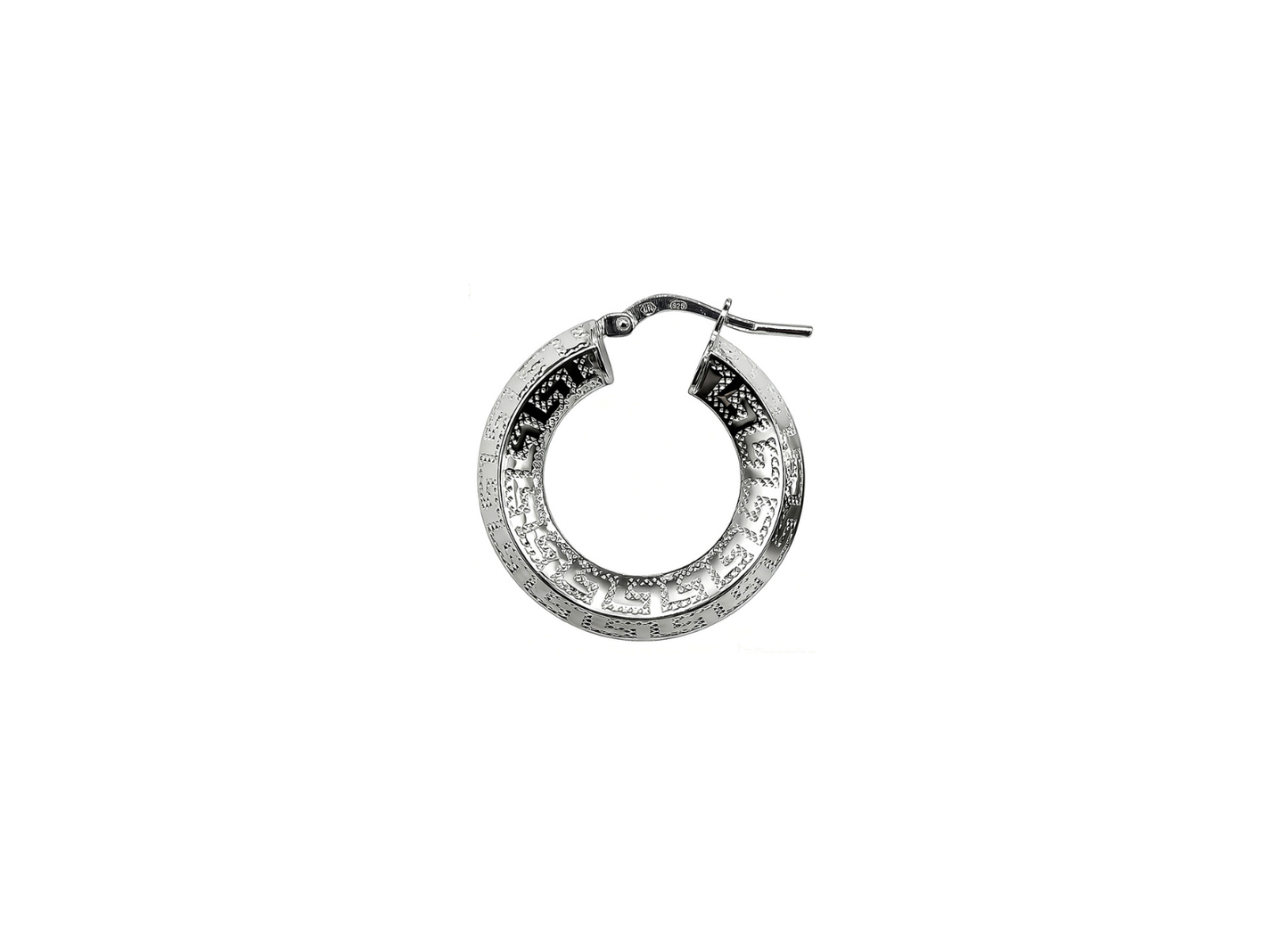 Greek Key Domed Hoop Earrings - 26MM | Sterling Silver