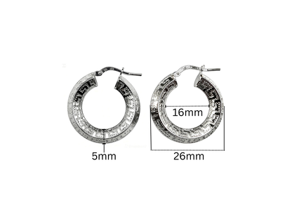 Greek Key Domed Hoop Earrings - 26MM | Sterling Silver