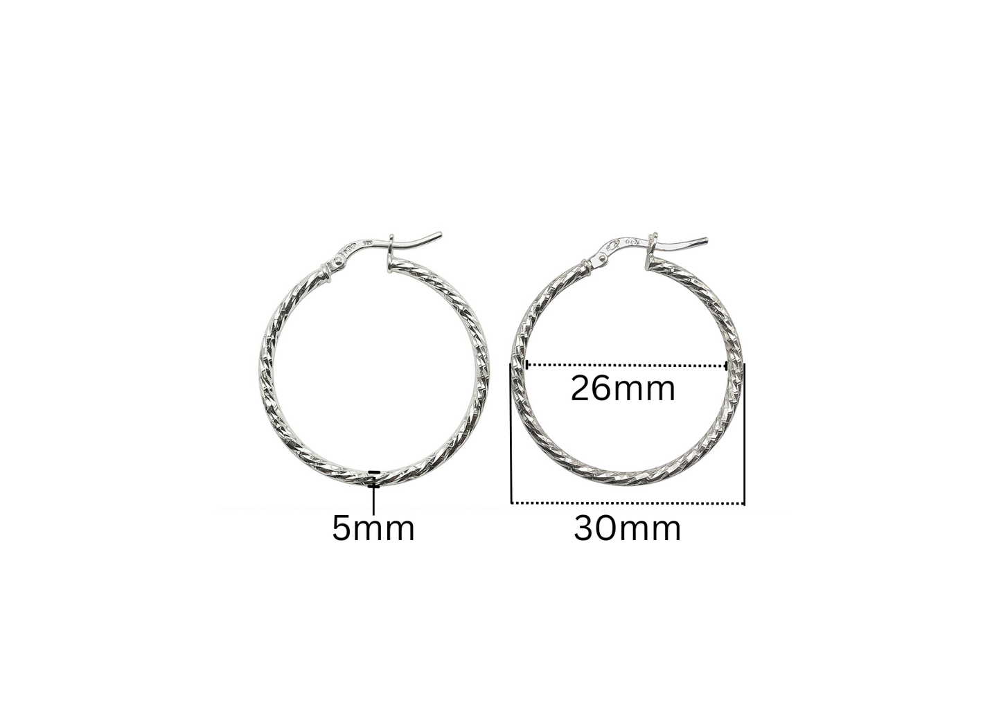 Diamond Cut Hoop Earrings - 30MM | Sterling Silver