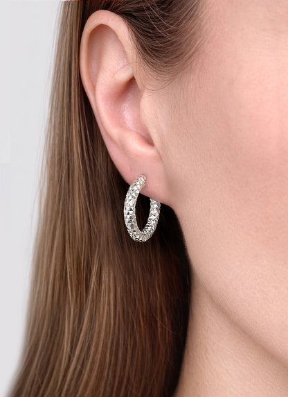 Diamond Cut Hoop Earrings - 16MM | Sterling Silver