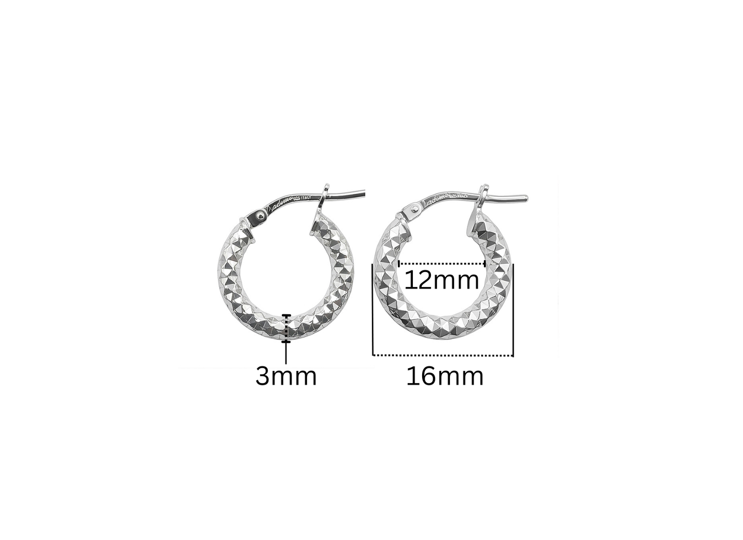 Diamond Cut Hoop Earrings - 16MM | Sterling Silver