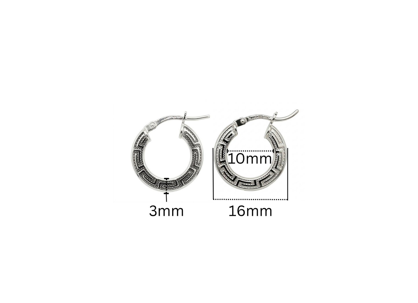 Greek Key Hoop Earrings - 16MM | Sterling Silver