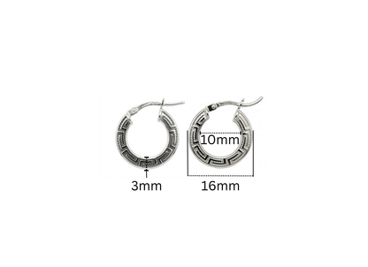 Greek Key Hoop Earrings - 16MM | Sterling Silver