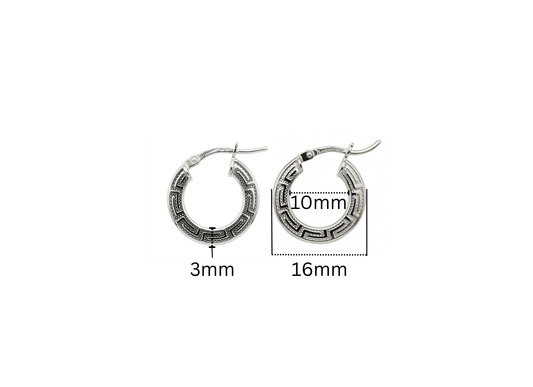 Greek Key Hoop Earrings - 16MM | Sterling Silver