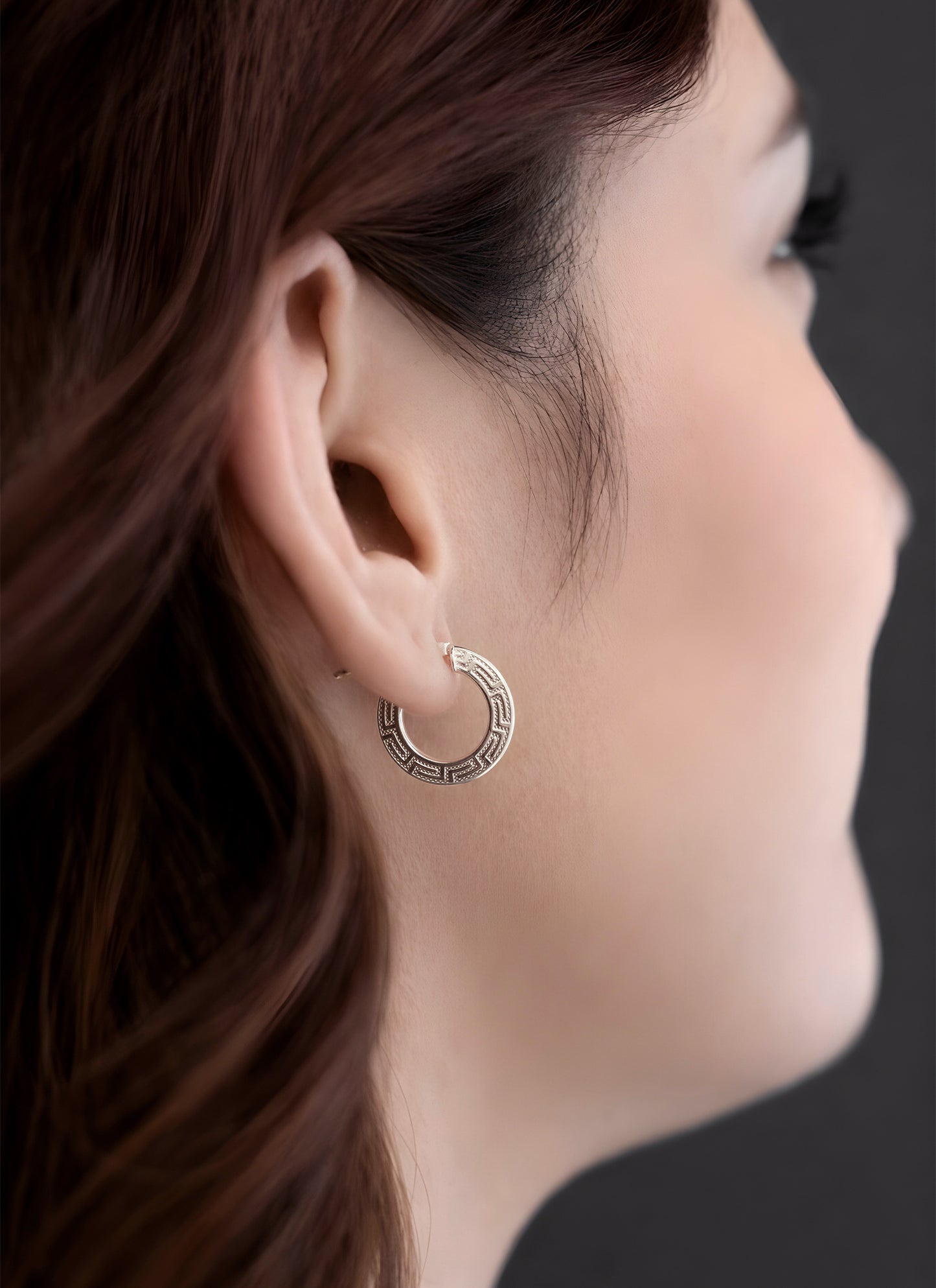 Greek Key Hoop Earrings - 16MM | Sterling Silver