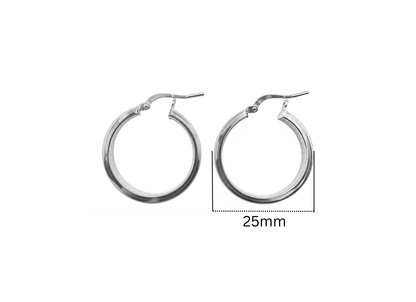 Greek Key Flat Hoop Earrings - 25MM | Sterling Silver
