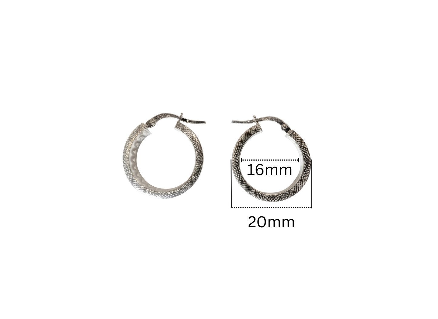 Patterned Flat Hoop Earrings - 20MM | Sterling Silver