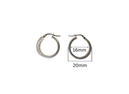 Patterned Flat Hoop Earrings - 20MM | Sterling Silver