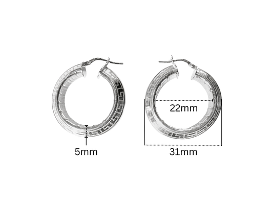 Greek Key Hoop Earrings - 31MM | Sterling Silver