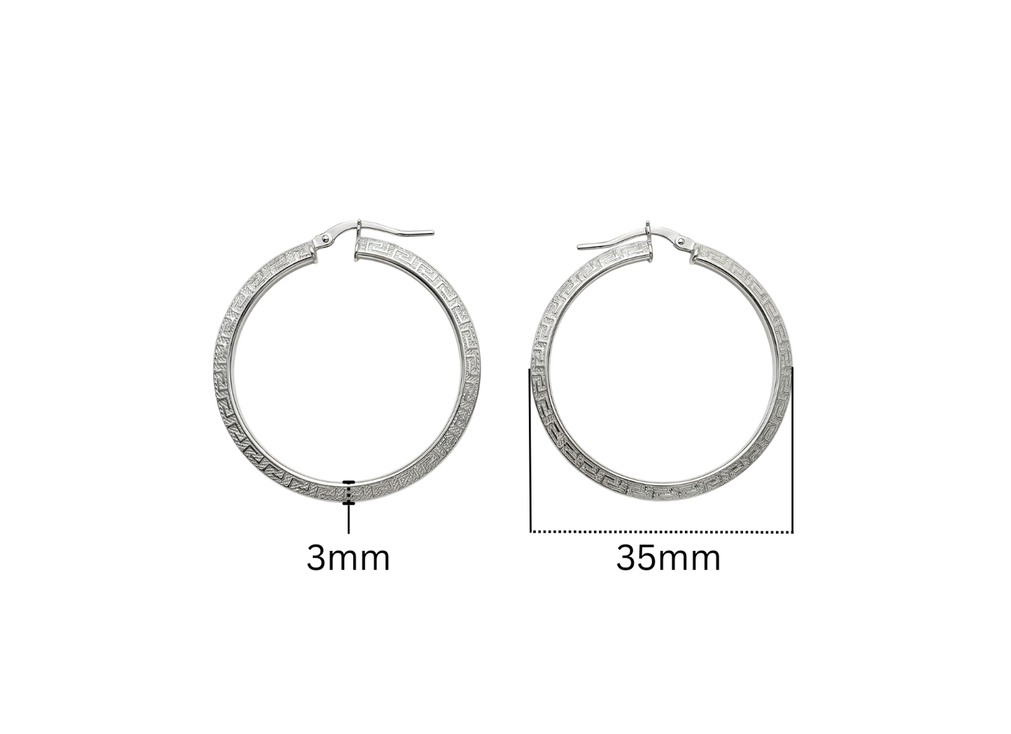 Greek Key Hoop Earrings - 35MM | Sterling Silver