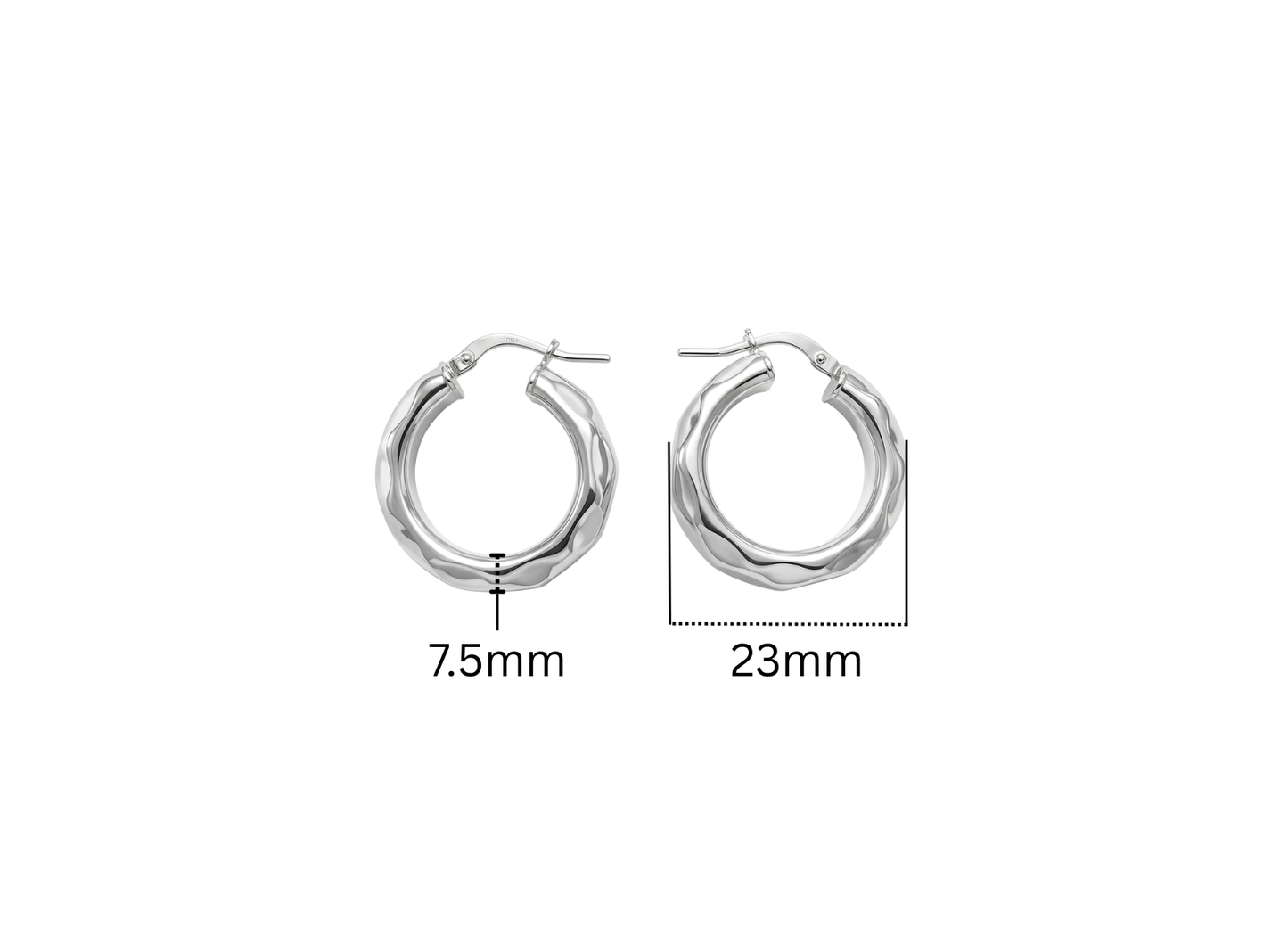 Hammered Tube Hoop Earrings - 23MM | Sterling Silver