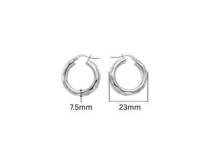 Hammered Tube Hoop Earrings - 23MM | Sterling Silver