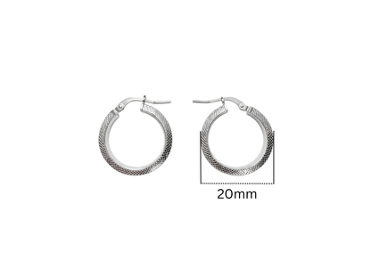 Textured Flat Hoop Earrings - 20MM | Sterling Silver