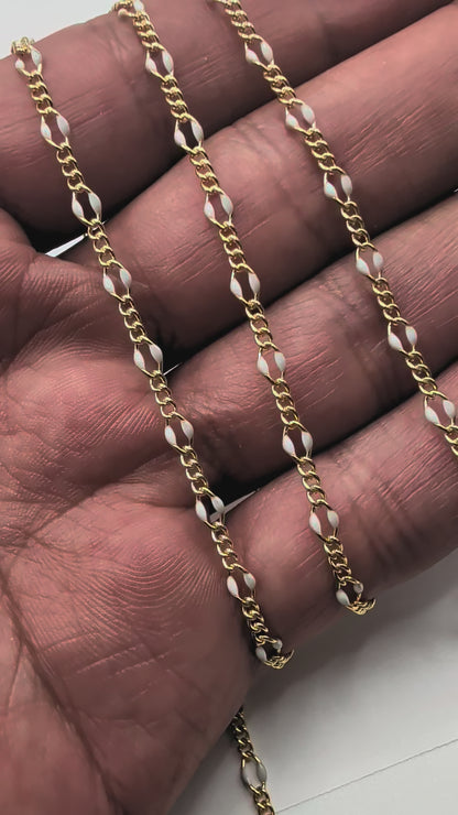 White Enamel Figaro Chain | 3MM | 14k Gold Filled
