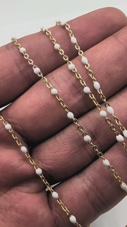 White Enamel Cable Chain | 1.6MM | 14k Gold Filled