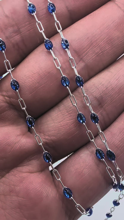 Transparent Navy Blue Enamel Paperclip Chain | 1.6MM | Sterling Silver