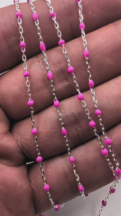 Solid Pink Enamel Cable Chain | 1.3MM | Sterling Silver