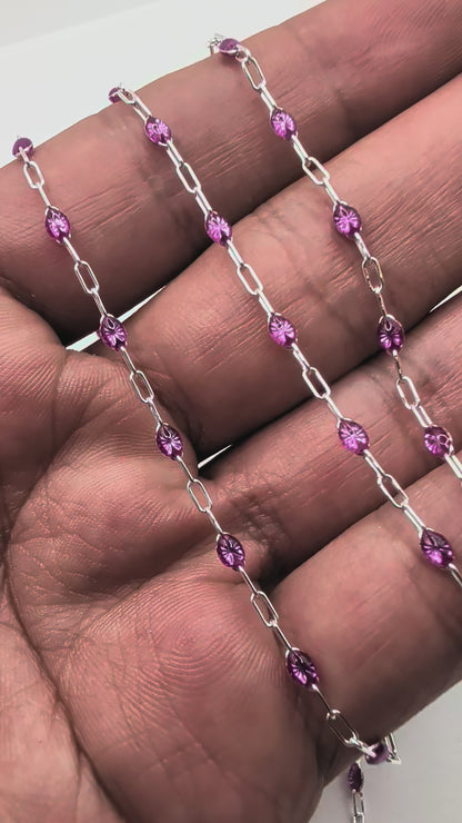 Transparent Purple Enamel Paperclip Chain | 1.6MM | Sterling Silver