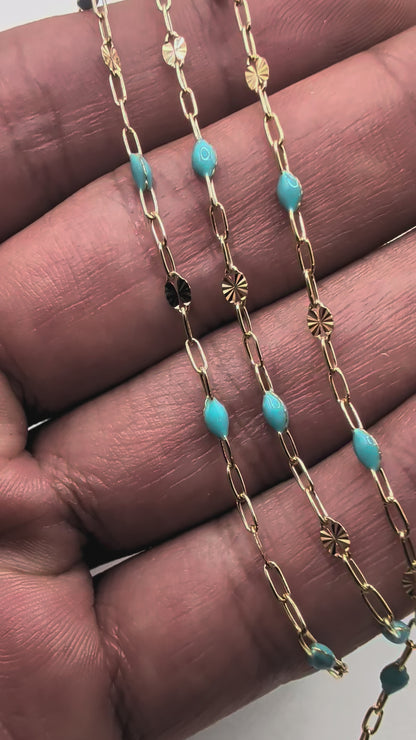 Turquoise Enamel 3+1 Starburst Chain | 2.5MM | 14k Gold Filled