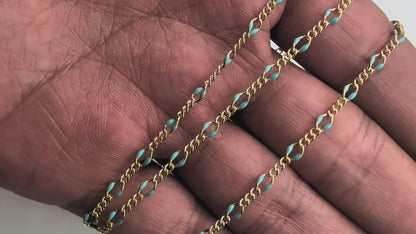 Turquoise Enamel Figaro Chain | 3MM | 14k Gold Filled