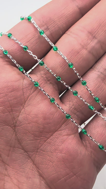 Transparent Green Enamel Cable Chain | 1.3MM | Sterling Silver